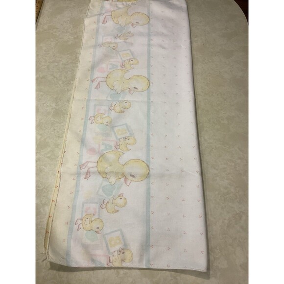 Vtg Riegel Mother Baby Duck Blocks Hearts Blanket White Blue Yellow Pink 27x34 - Picture 8 of 13